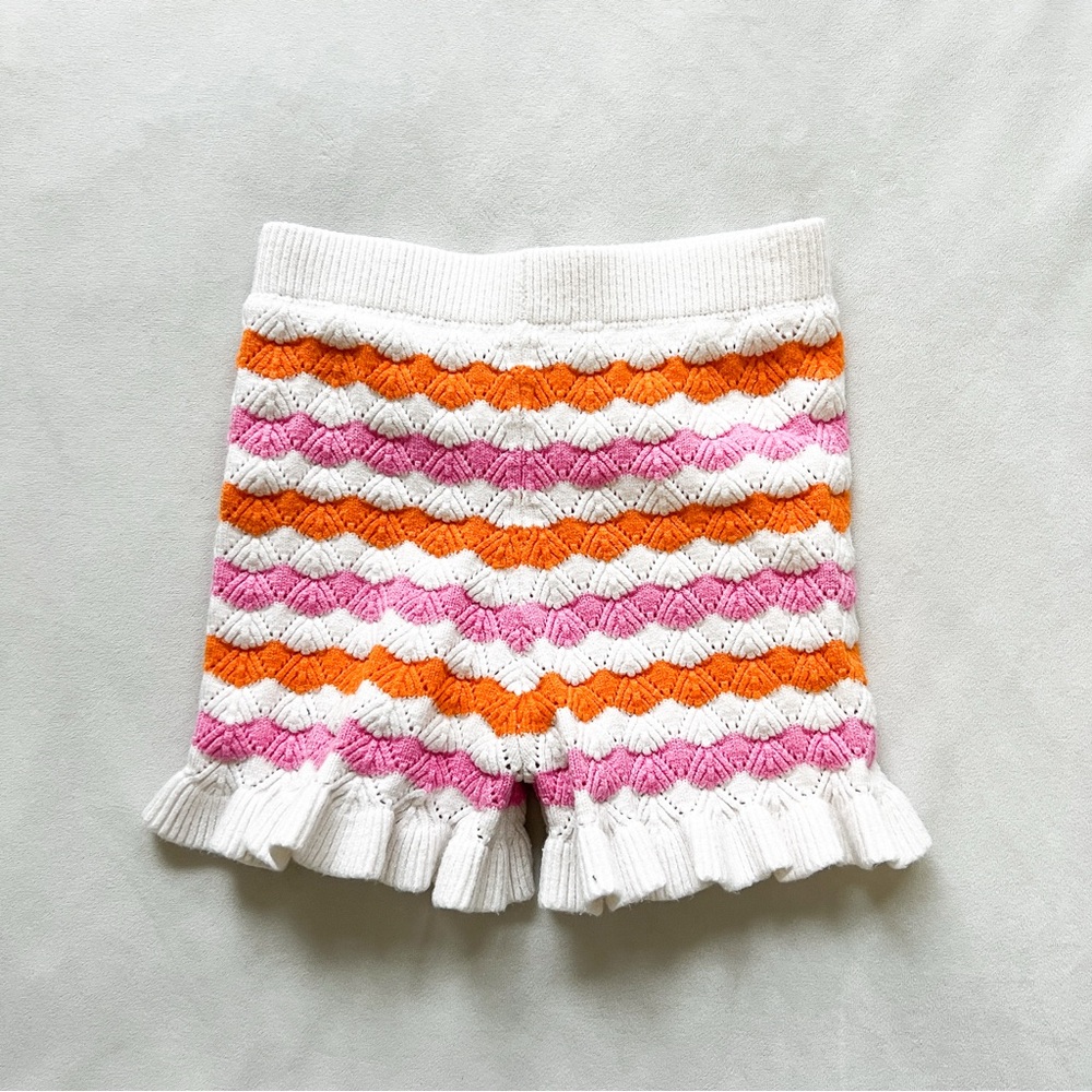 Rare Editions Cream Knit Ruffle Shorts